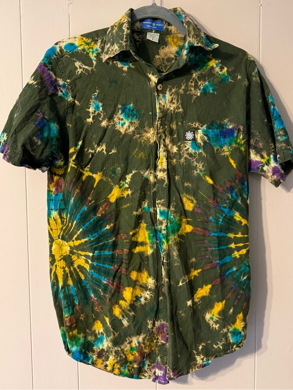 Mexicali Blues Tie-Dye Button-Up Shirt Mens Small Green Festival Boho Hippie